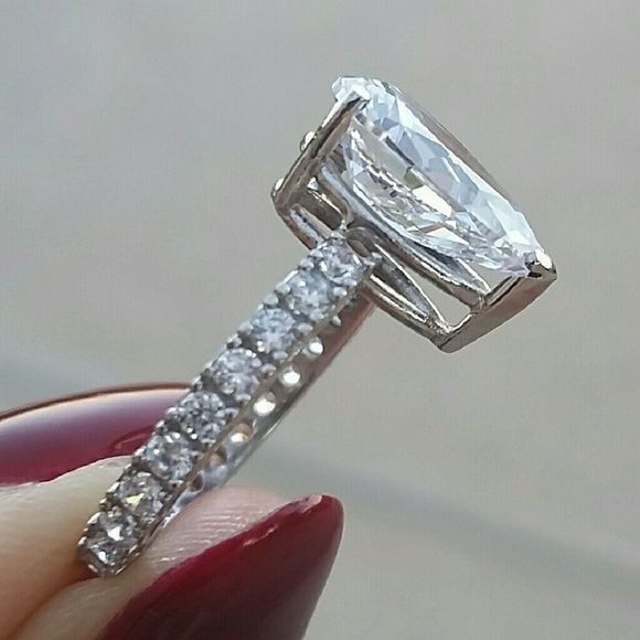 Custom made 14K White Gold 3.5ct pear Engagement Ring sizes 5 6 7 8 9 - Picture 5 of 5